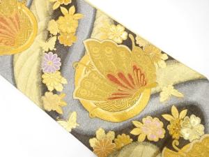 流水に蝶・花模様織り出し　振袖用袋帯